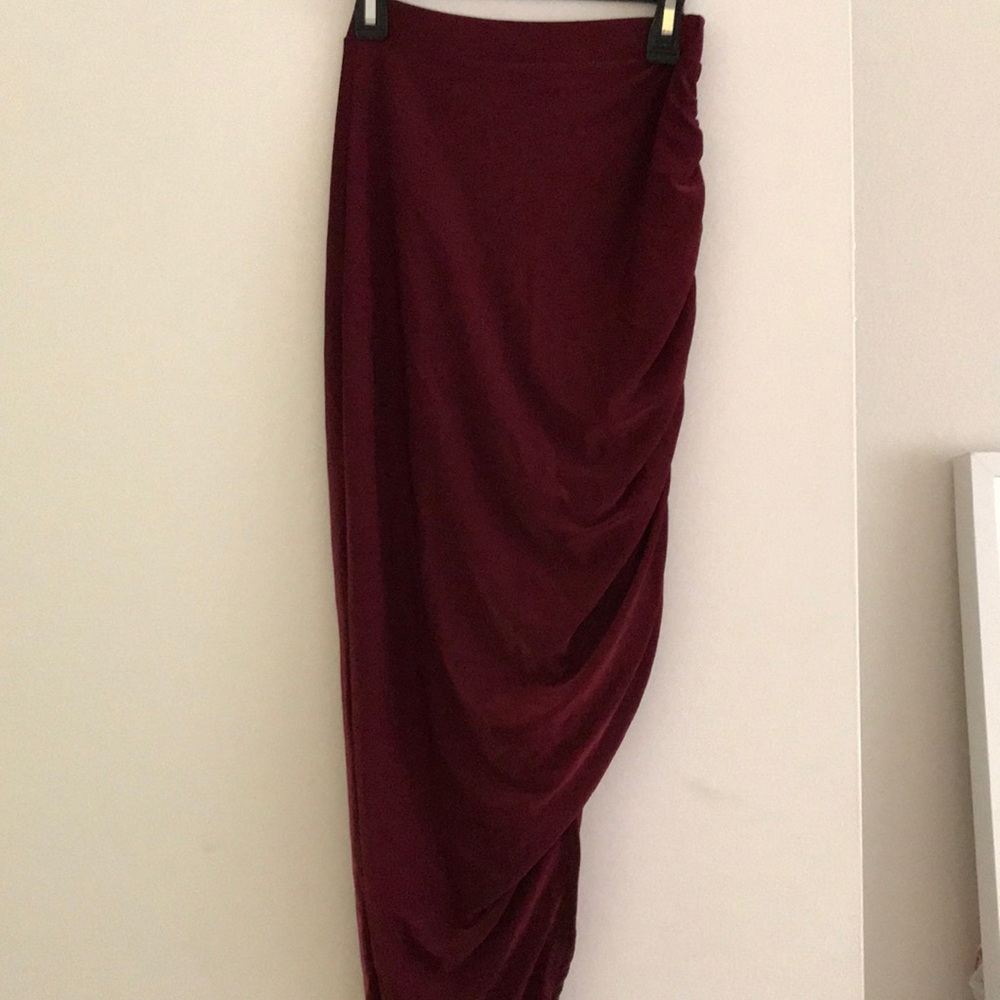 Missguided Ruched Side Slinky Midi Skirt Burgundy